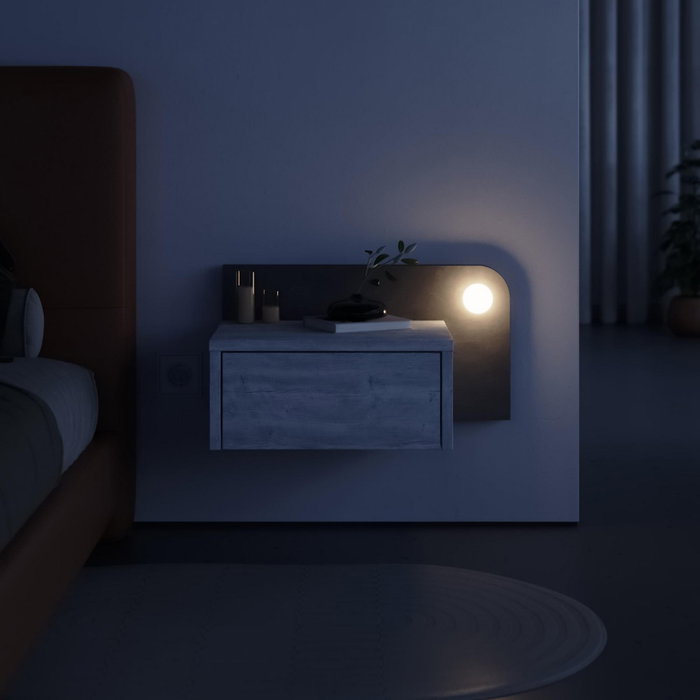 Hanah Home Mesita de Noche con Iluminación LED, Blanco Antiguo y Gris Retro Hanah Home Mesita de Noche con Iluminación LED, Blanco Antiguo y Gris Retro